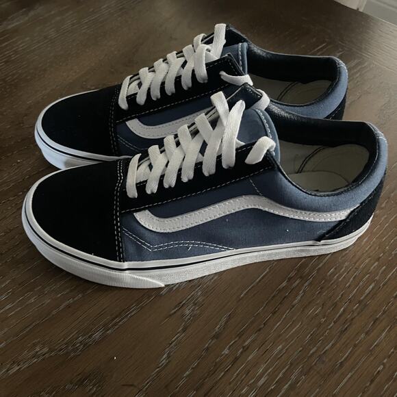 Vans Shoes Black Blue Old Skool Skate Low Top Classic Womens 7 Mens 5.5 - Picture 1 of 6